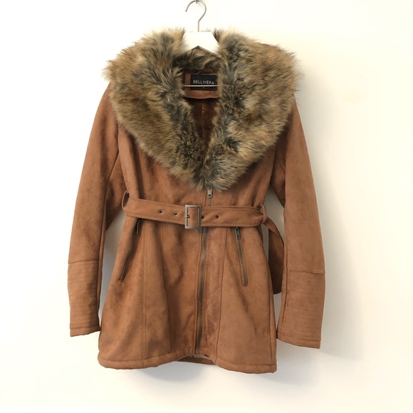 bellivera Jackets & Blazers - Bellivera Faux Suede Coat Faux Fur Collar Small